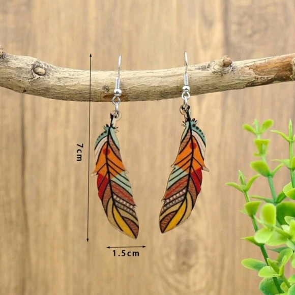 Feather Drop Earrings - Picture 2 of 3